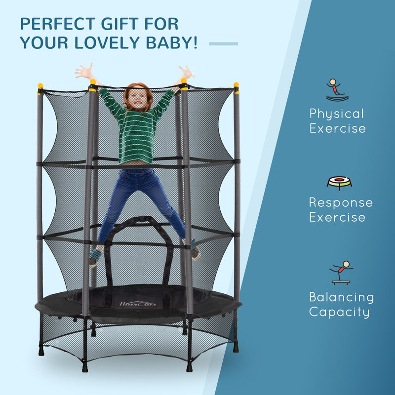 HOMCOM 4.6FT/75 Inch Kids Trampoline With Safety Enclosure, Indoor Outdoor, Pink