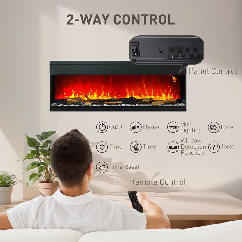 HOMCOM 152.4cm Electric Fireplace Recessed, Insert, Wall Mount, Freestanding