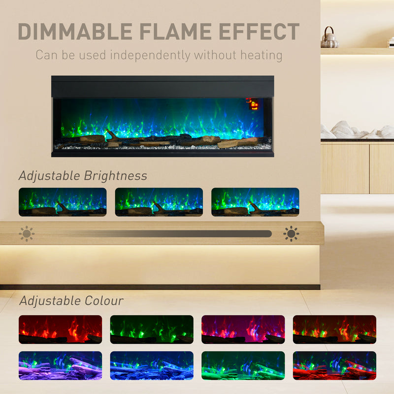 HOMCOM 152.4cm Electric Fireplace Recessed, Insert, Wall Mount, Freestanding