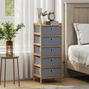 HOMCOM Chest of Drawers, 5 Drawers Dresser with Bamboo Frame, Light Grey
