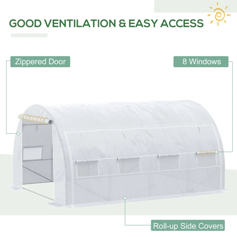 Outsunny Greenhouse Polytunnel 4x3x2m - White