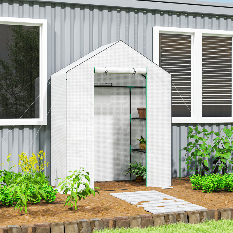 Outsunny Walk-in Greenhouse With, Outdoor Small Greenhouse, White