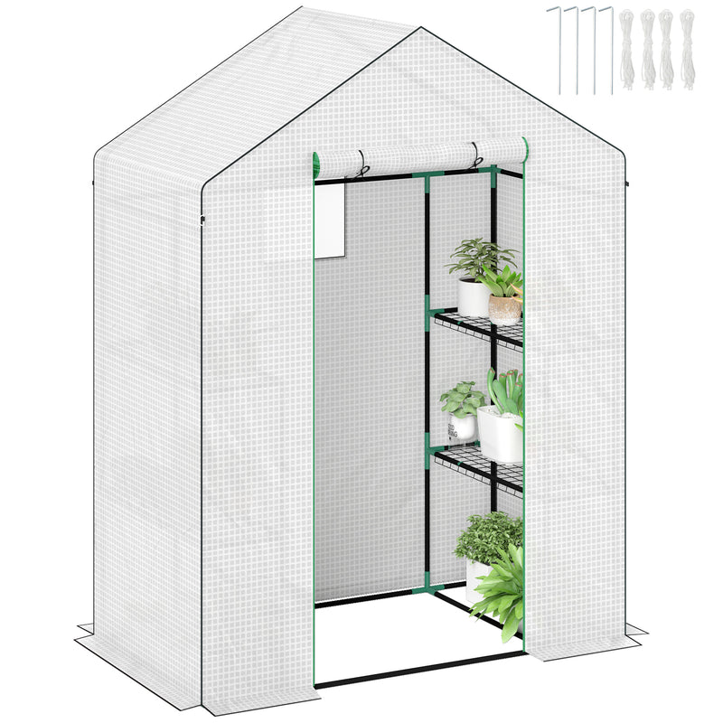 Outsunny Walk-in Greenhouse With, Outdoor Small Greenhouse, White