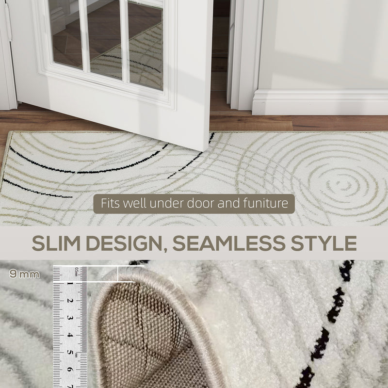 HOMCOM Swirl Pattern Washable Rug, Allergy-Friendly Floor Carpet, Cream