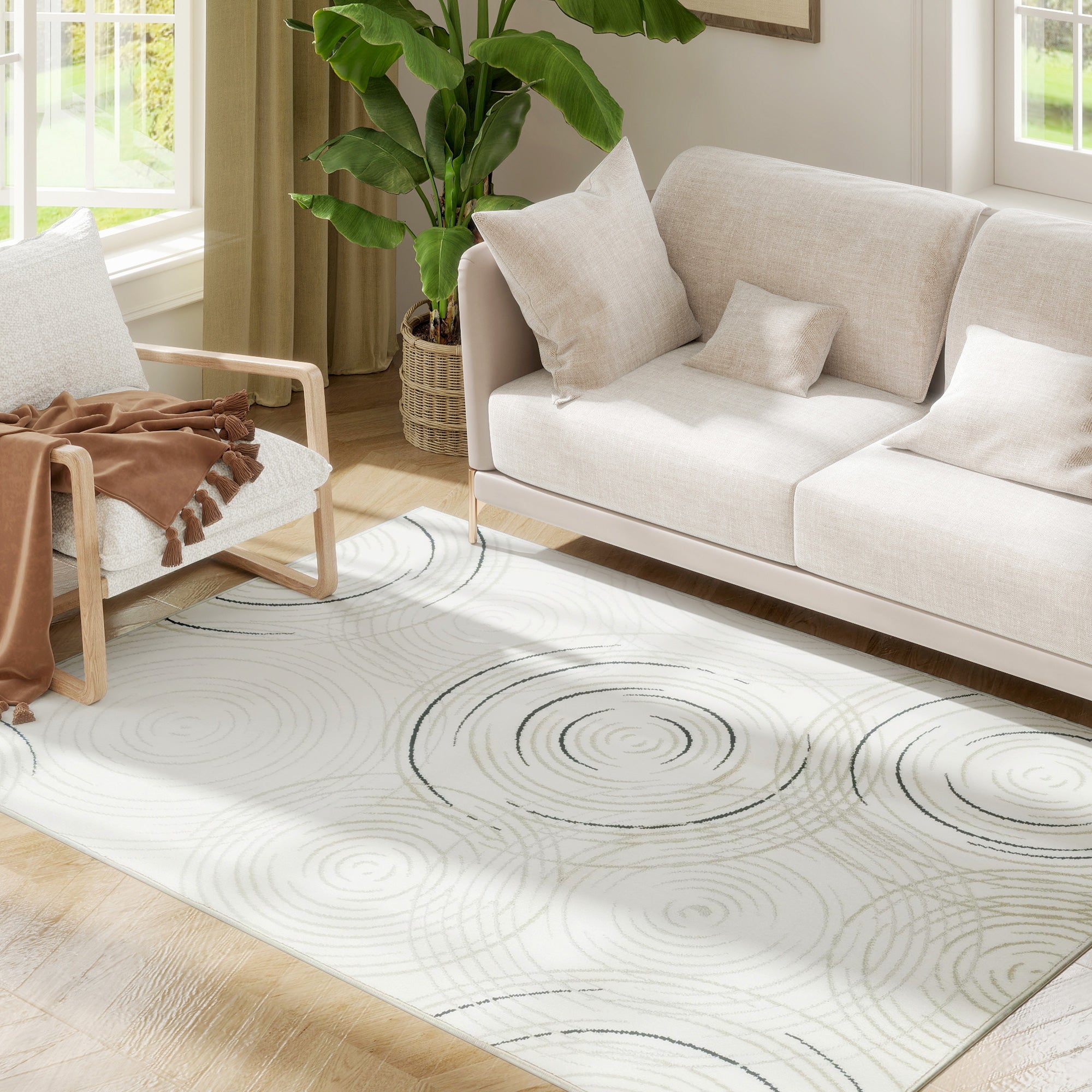 Homart Rug Patterns HOMCOM Swirl Pattern Washable Rug, Allergy-Friendly Floor Carpet, Crea