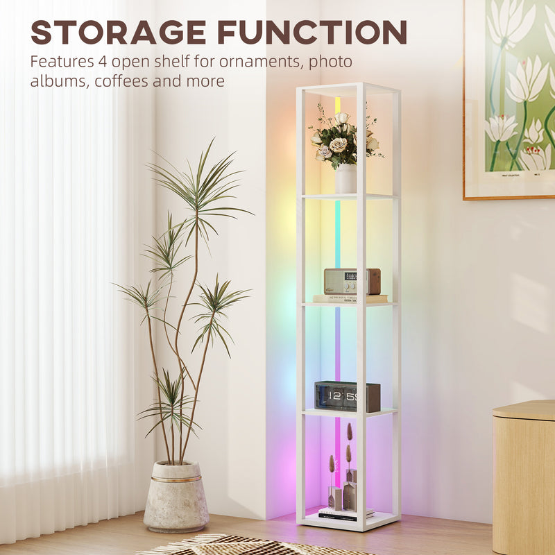 HOMCOM RGB LED Floor Lamp with Shelves and Remote Control for Bedroom