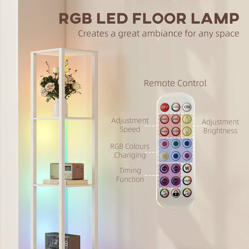HOMCOM RGB LED Floor Lamp with Shelves and Remote Control for Bedroom