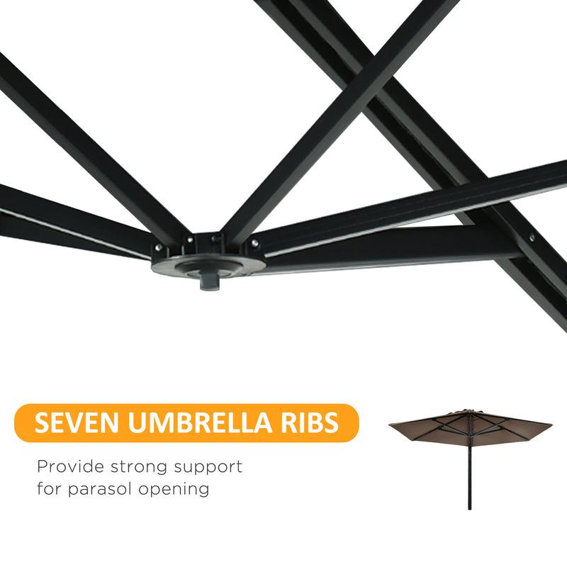 Outsunny Wall-Mounted Parasol Patio Umbrella With Hand To Push System - Khaki/Grey