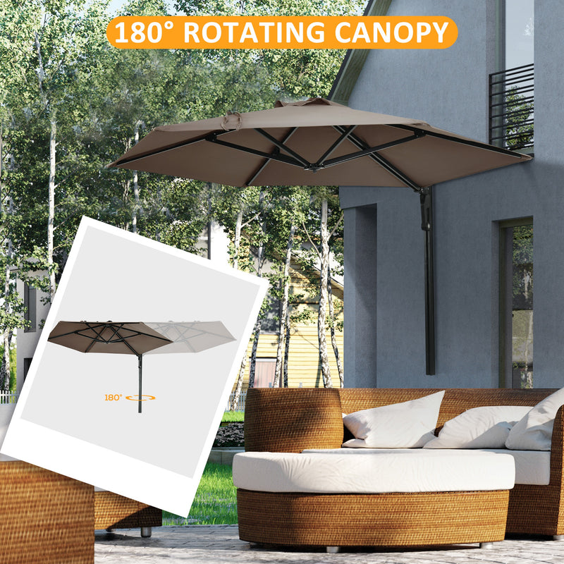 Outsunny Wall-Mounted Parasol Patio Umbrella With Hand To Push System - Khaki/Grey