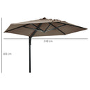Outsunny Wall-Mounted Parasol Patio Umbrella With Hand To Push System - Khaki/Grey