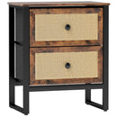 HOMCOM Bedside Table With 2 Rattan Drawers And Steel Legs, Rustic Brown