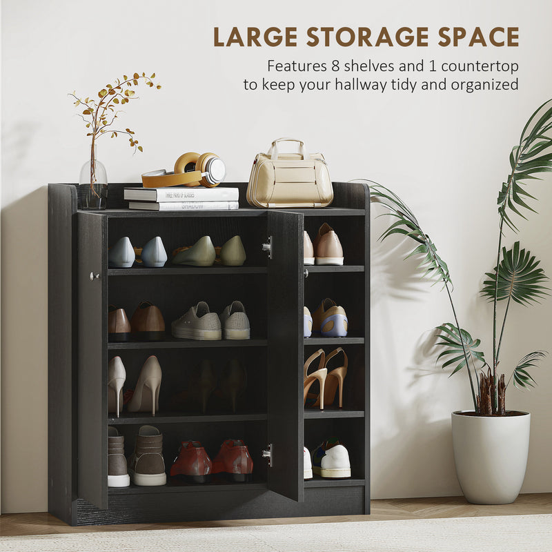 HOMCOM Shoe Storage Cabinet Footwear Rack Stand w/Adjustable Shelves Black