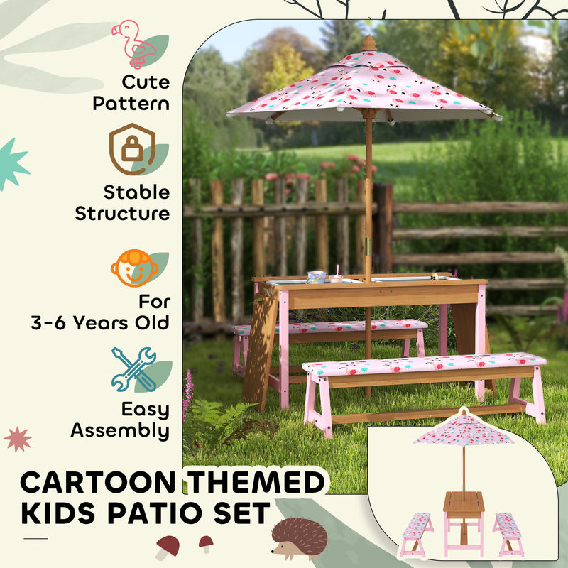 AIYAPLAY Kids Picnic Table, Wooden Children Garden Table and Bench Set, Pink