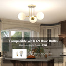 HOMCOM Light Fixture With 3-Light Globe Shades, Modern Ceiling Light, Gold