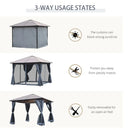 Outsunny Hardtop Gazebo with Aluminium Frame and Curtains 3 x 4m - Grey