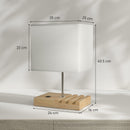 HOMCOM Table Lamp with 3 Slots, Bedside Lamp with Solid Wood Base, White