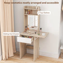 HOMCOM Compact Dressing Table with Lighted Mirror Open Shelves Natural Wood