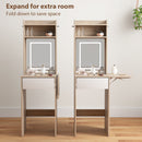HOMCOM Compact Dressing Table with Lighted Mirror Open Shelves Natural Wood
