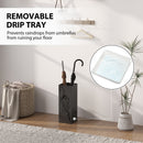 HOMCOM Square Umbrella Holder with Hooks and Water Tray for Entryway Black