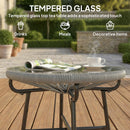 Outsunny Rattan Side Table W/ Tempered Glass Tabletop, Light Grey