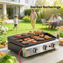 Outsunny 3 Burner Grill Griddle, Tabletop Gas BBQ With Grease Cup, Black