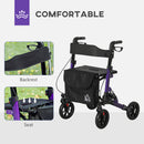 HOMCOM Folding Rollator Walker with Seat, Backrest, Bag, 4 Wheels