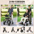 HOMCOM 2-in-1 Mobility Walker With Seat, Foldable Rollator With Footrests