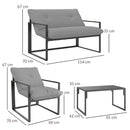 Outsunny 4 PCs Garden Sofa Set With 2 Armchairs Loveseat Coffee Table