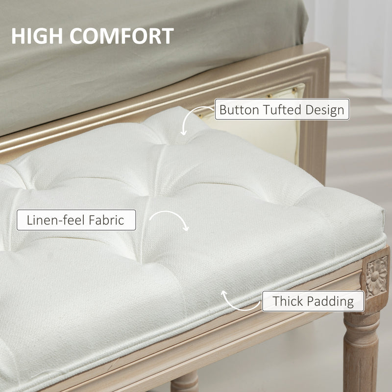 HOMCOM End of Bed Bench, Upholstered Bedroom Bench, Cream White
