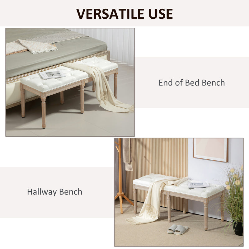 HOMCOM End of Bed Bench, Upholstered Bedroom Bench, Cream White