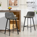 HOMCOM Bar Stools Set of 2, Bar Chairs with Back and Steel Legs, Grey