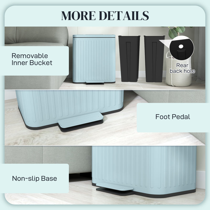HOMCOM 2 x 20L Double Rubbish Bin, Pedal Bin with Soft-Close Lid, Light Green