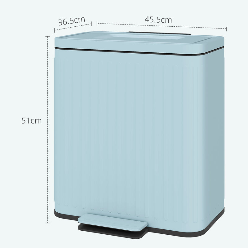 HOMCOM 2 x 20L Double Rubbish Bin, Pedal Bin with Soft-Close Lid, Light Green