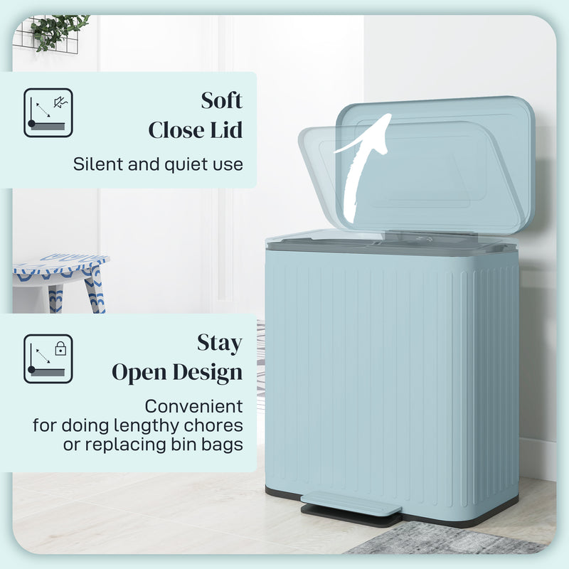 HOMCOM 2 x 20L Double Rubbish Bin, Pedal Bin with Soft-Close Lid, Light Green