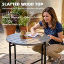 Outsunny 54 cm Round Garden Table, Slatted Wood Top Outdoor Table, Dark Grey