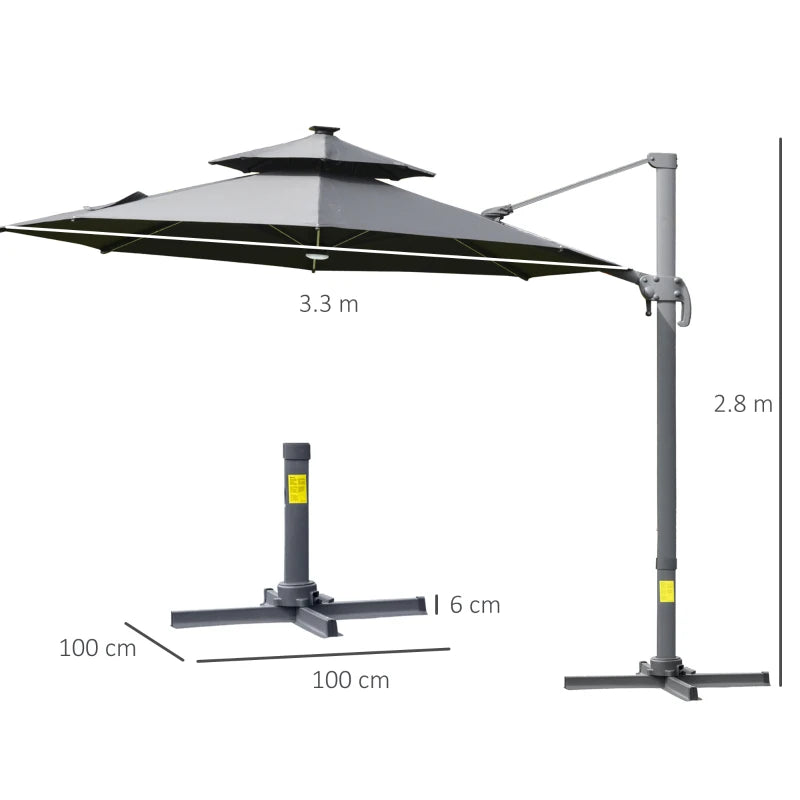 Outsunny Cantilever Banana Parasol with Solar Lights 3m - Dark Grey