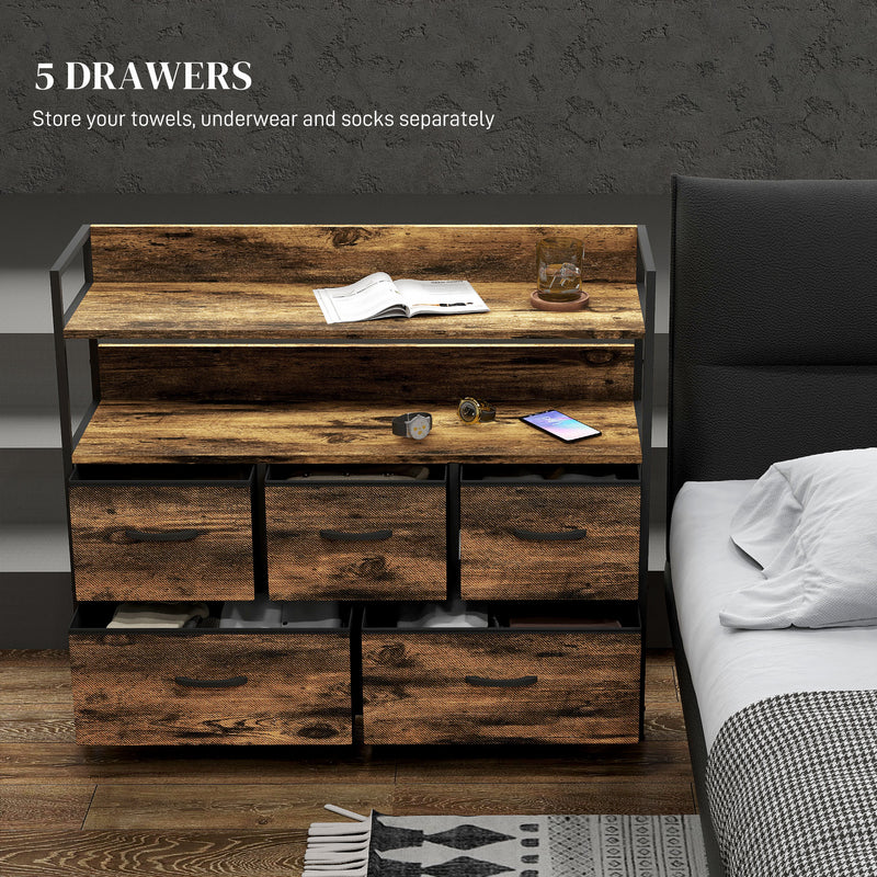 HOMCOM Bedroom Chest of Drawers 5 Drawer Dresser w/ Shelves