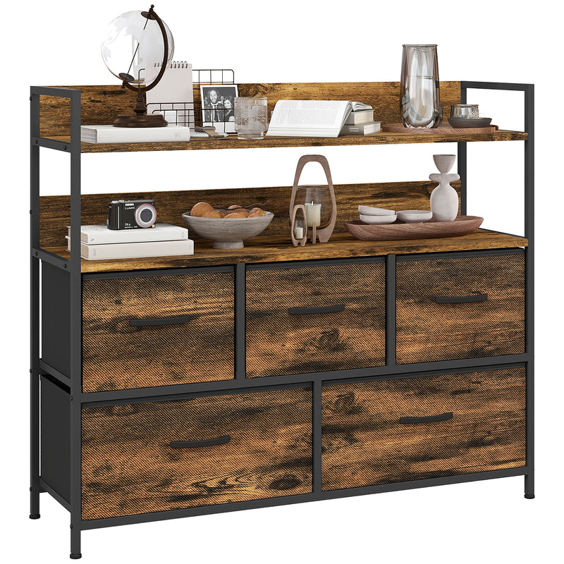 HOMCOM Bedroom Chest of Drawers 5 Drawer Dresser w/ Shelves