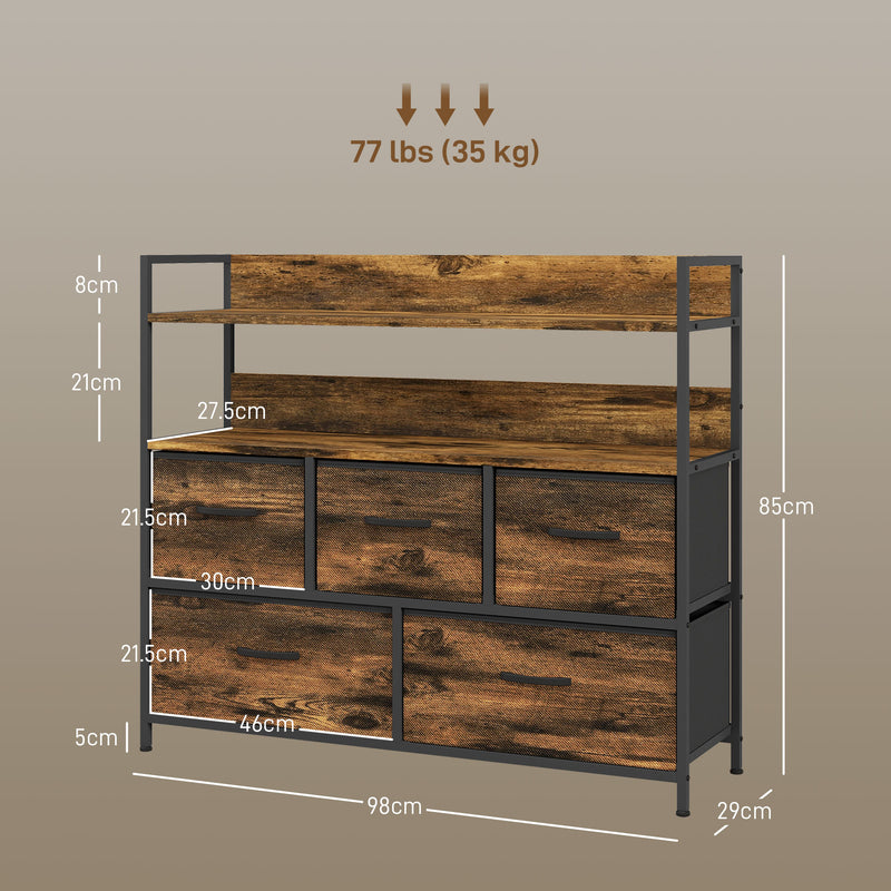 HOMCOM Bedroom Chest of Drawers 5 Drawer Dresser w/ Shelves