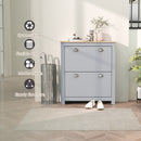 HOMCOM 2 Drawer Shoe Cabinet Narrow Shoe Cupboard with Flip Doors, Grey