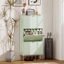 HOMCOM Slim Shoe Storage Cabinet with 3 Flip Drawers for Hallway, Light Green