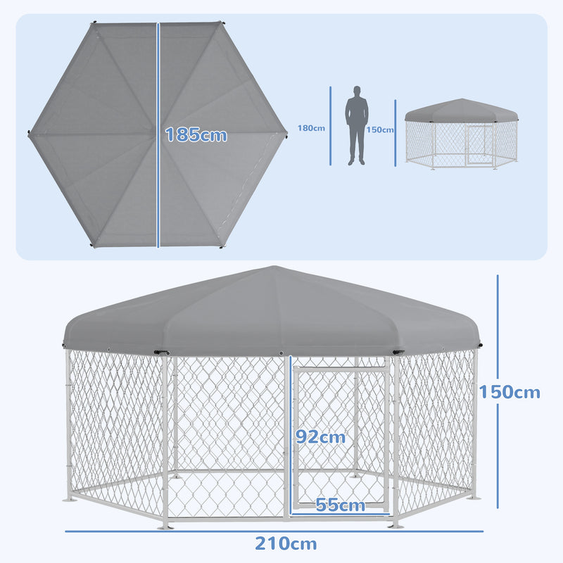 PawHut Outdoor Dog Kennel w/ Water-Resistant UV-Resistant Roof 2.1 x 1.85 x 1.5m