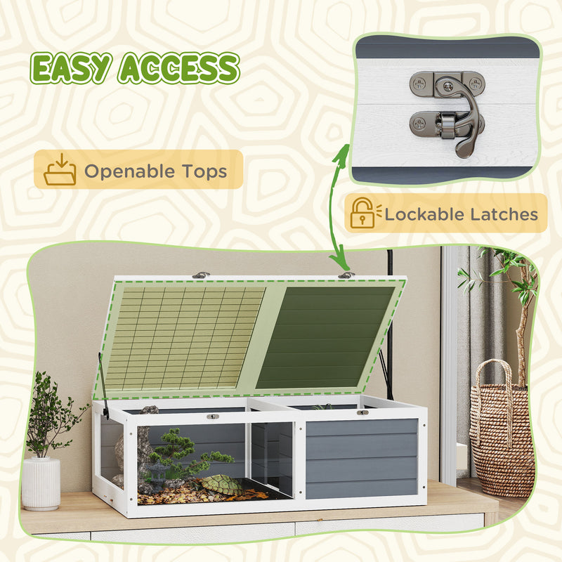 PawHut Tortoise House, Wooden Tortoise Table w/ Lamp Holder - Grey