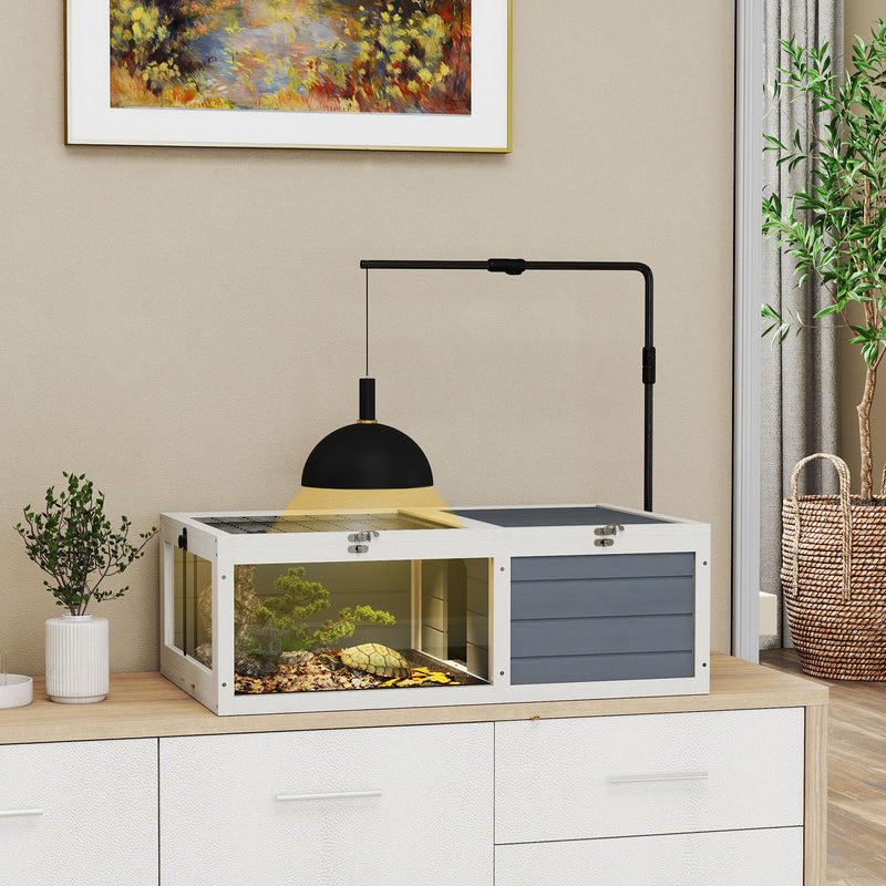 PawHut Tortoise House, Wooden Tortoise Table w/ Lamp Holder - Grey