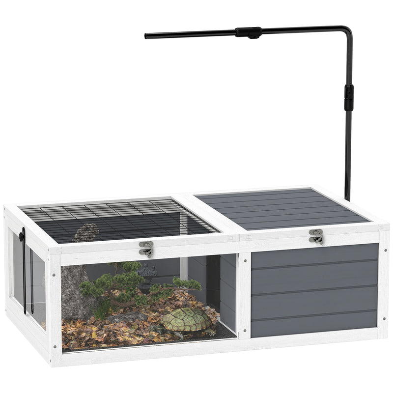 PawHut Tortoise House, Wooden Tortoise Table w/ Lamp Holder - Grey