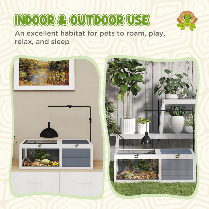 PawHut Tortoise House, Wooden Tortoise Table w/ Lamp Holder - Grey