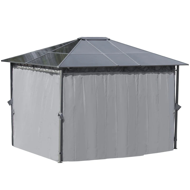 Outsunny Hardtop Gazebo with Curtains 3 x 3m - Grey