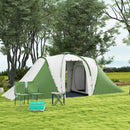 Outsunny 4-6 Man Camping Tent with 2 Bedroom and Living Area, Green, White