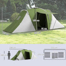 Outsunny 4-6 Man Camping Tent with 2 Bedroom and Living Area, Green, White