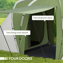 Outsunny 4-6 Man Camping Tent with 2 Bedroom and Living Area, Green, White